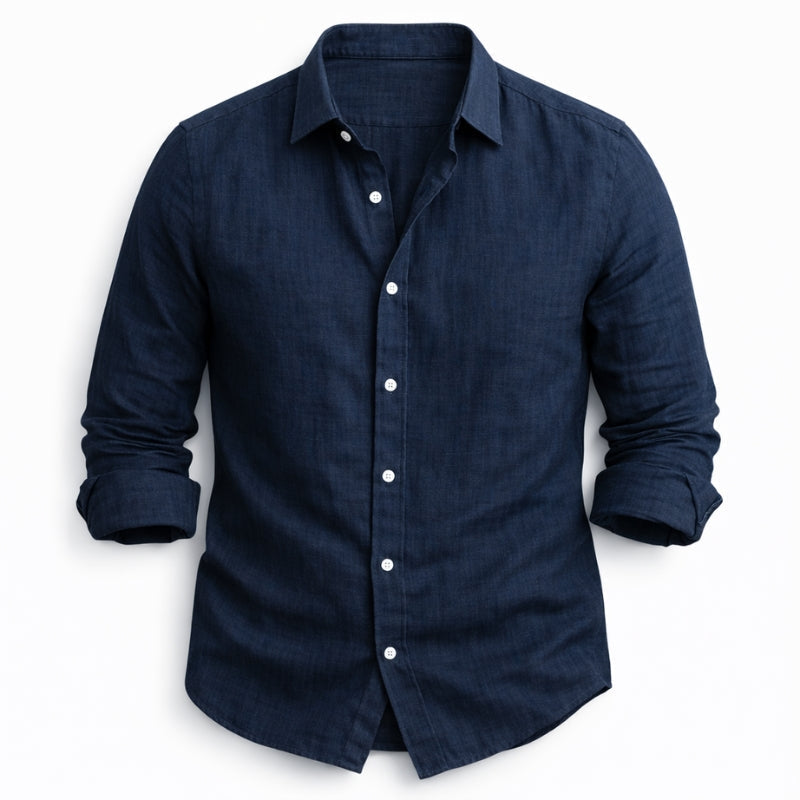 Men's Long Sleeve Shirt with Spread Collar and Button Closure