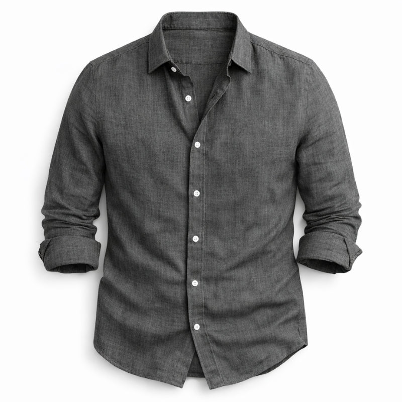 Men's Long Sleeve Shirt with Spread Collar and Button Closure
