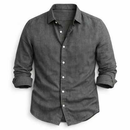 Men's Long Sleeve Shirt with Spread Collar and Button Closure