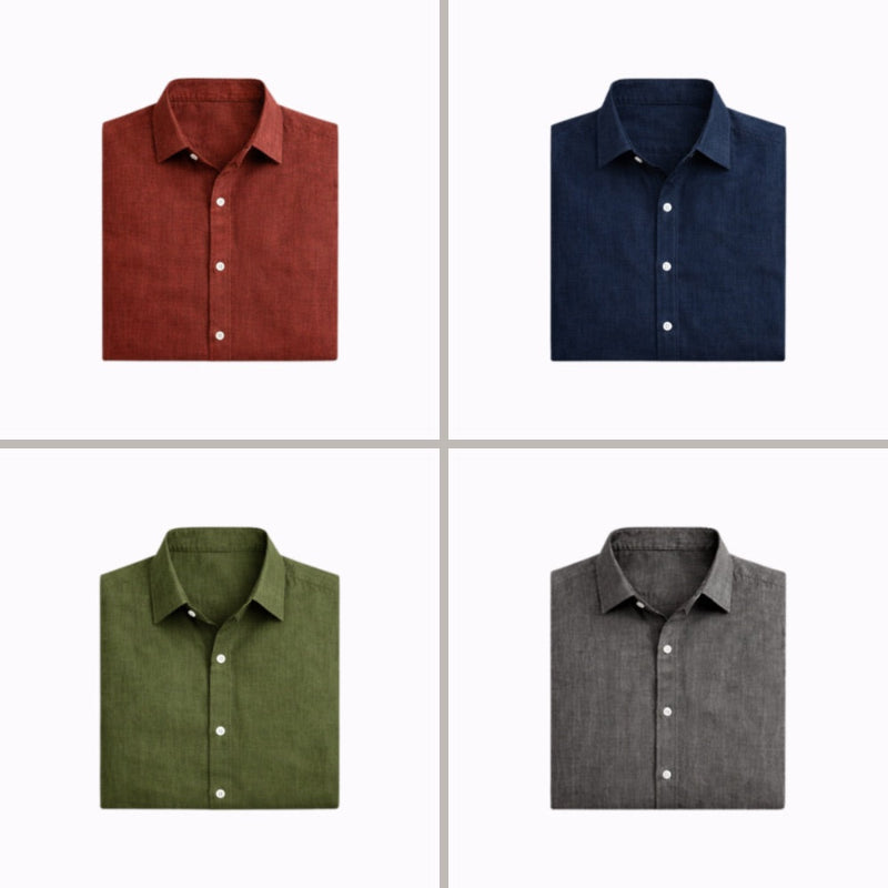 Men's Long Sleeve Shirt with Spread Collar and Button Closure