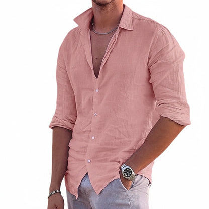 Men's Long Sleeve Shirt with Spread Collar and Button Closure