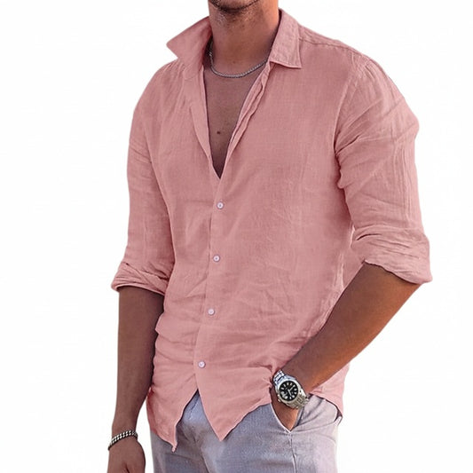 Men's Long Sleeve Shirt with Spread Collar and Button Closure