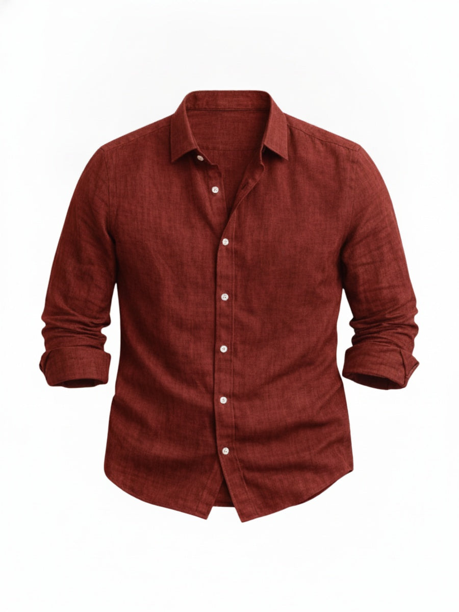 Men's Long Sleeve Shirt with Spread Collar and Button Closure