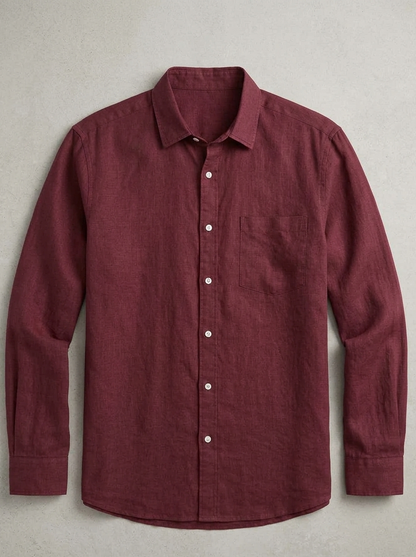 Men's Long Sleeve Shirt with Spread Collar and Chest Pocket