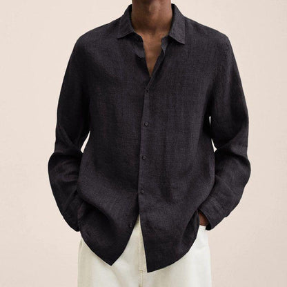 Men's Long Sleeve Shirt with Spread Collar and Button Closure
