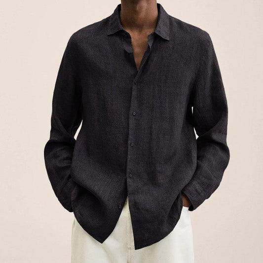 Men's Long Sleeve Shirt with Spread Collar and Button Closure