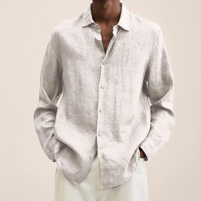 Men's Long Sleeve Shirt with Spread Collar and Button Closure