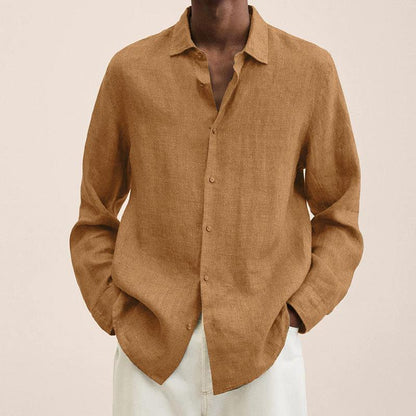 Men's Long Sleeve Shirt with Spread Collar and Button Closure
