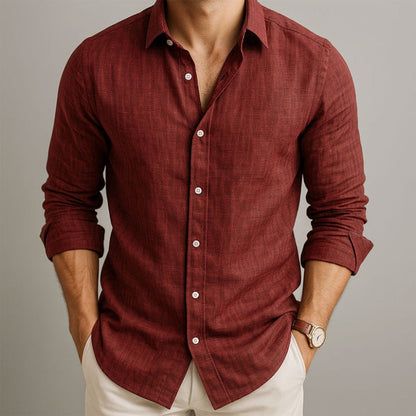 Men's Long Sleeve Shirt with Spread Collar and Button Closure