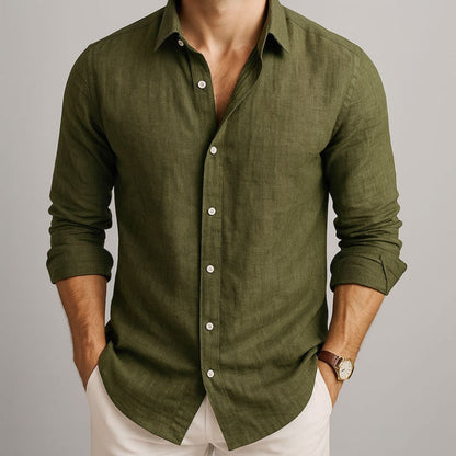Men's Long Sleeve Shirt with Spread Collar and Button Closure