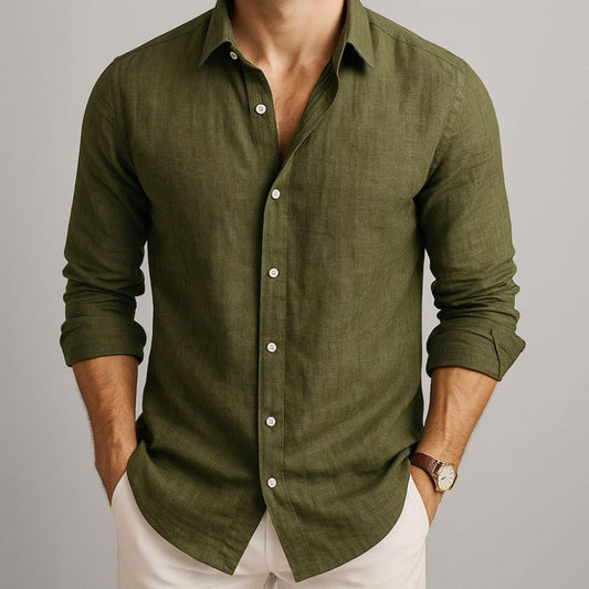 Men's Long Sleeve Shirt with Spread Collar and Chest Pocket