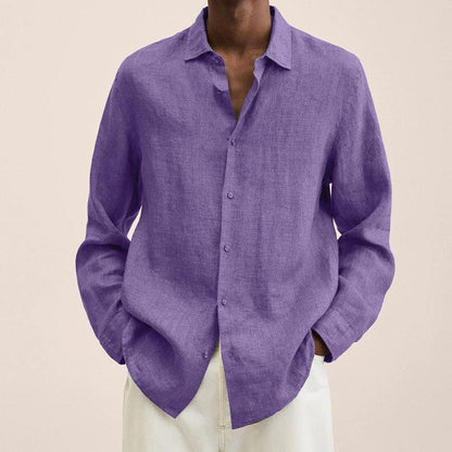 Men's Long Sleeve Shirt with Spread Collar and Button Closure