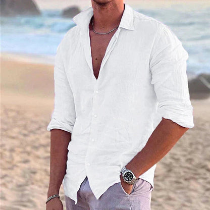Men's Long Sleeve Shirt with Spread Collar and Button Closure