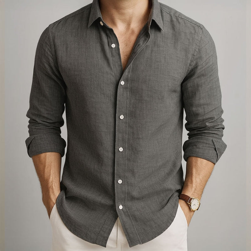 Men's Long Sleeve Shirt with Spread Collar and Chest Pocket