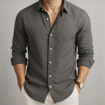 Men's Long Sleeve Shirt with Spread Collar and Button Closure