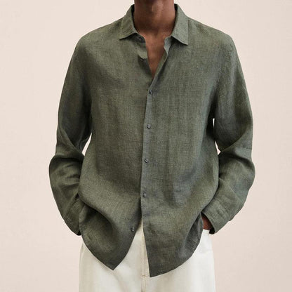 Men's Long Sleeve Shirt with Spread Collar and Button Closure