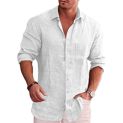 Men's Long Sleeve Shirt with Spread Collar and Button Closure