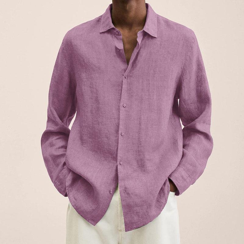 Men's Long Sleeve Shirt with Spread Collar and Button Closure