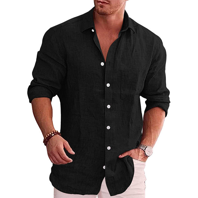 Men's Long Sleeve Shirt with Spread Collar and Button Closure