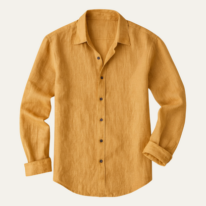 Men's Long Sleeve Shirt with Spread Collar and Button-Down Front