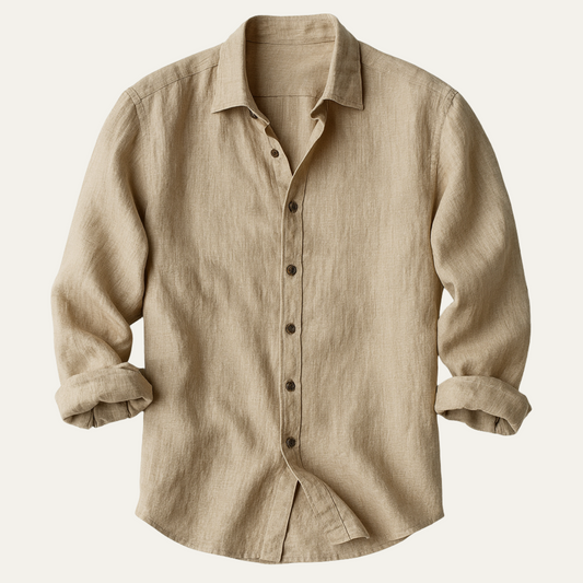 Men's Long Sleeve Shirt with Spread Collar and Button-Down Front
