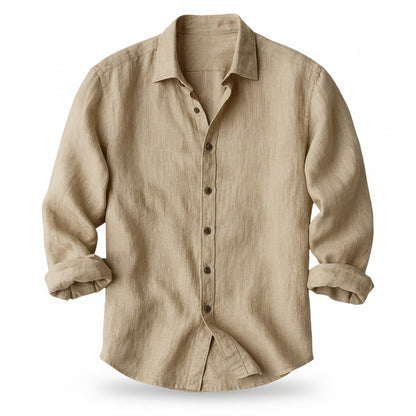 Men's Long Sleeve Shirt with Spread Collar and Button Front