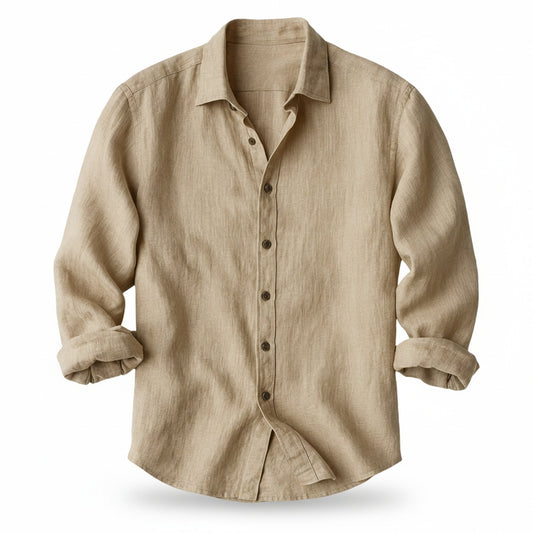 Men's Long Sleeve Shirt with Spread Collar and Button Front