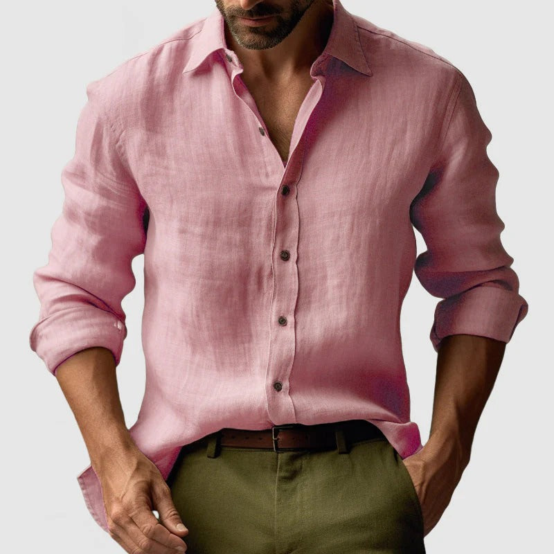 Men's Long Sleeve Shirt with Spread Collar and Button Front