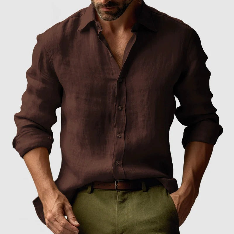 Men's Long Sleeve Shirt with Spread Collar and Button Front