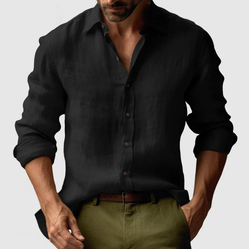 Men's Long Sleeve Shirt with Spread Collar and Button Front