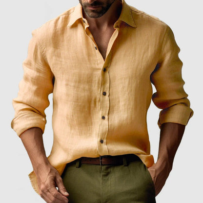 Men's Long Sleeve Shirt with Spread Collar and Button Front