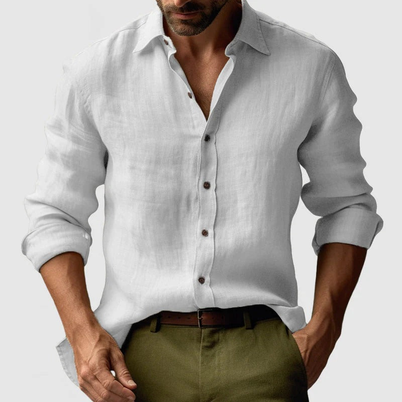 Men's Long Sleeve Shirt with Spread Collar and Button Front