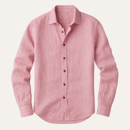 Men's Long Sleeve Shirt with Spread Collar and Button Front
