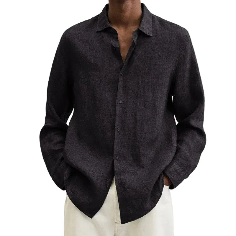 Men's Long Sleeve Shirt with Spread Collar and Button Front Slim Fit
