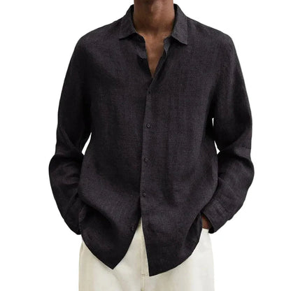 Men's Long Sleeve Shirt with Spread Collar and Button Front Slim Fit