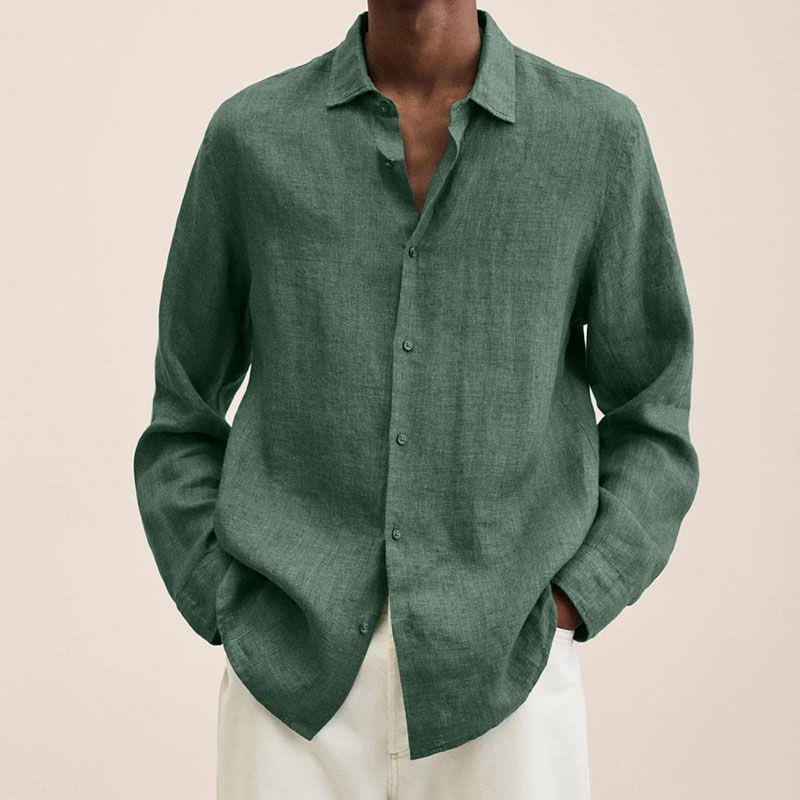 Men's Long Sleeve Shirt with Spread Collar and Button Front Slim Fit