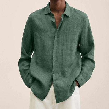 Men's Long Sleeve Shirt with Spread Collar and Button Front Slim Fit