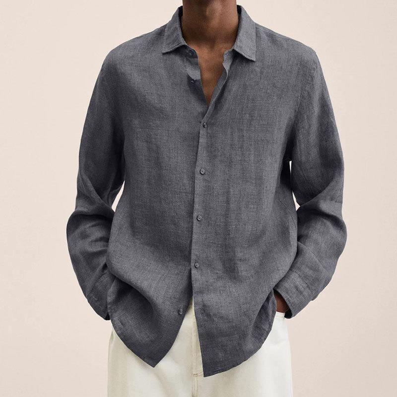 Men's Long Sleeve Shirt with Spread Collar and Button Front Slim Fit
