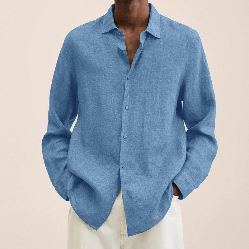 Men's Long Sleeve Shirt with Spread Collar and Button Front Slim Fit
