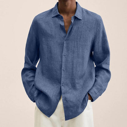 Men's Long Sleeve Shirt with Spread Collar and Button Front Slim Fit