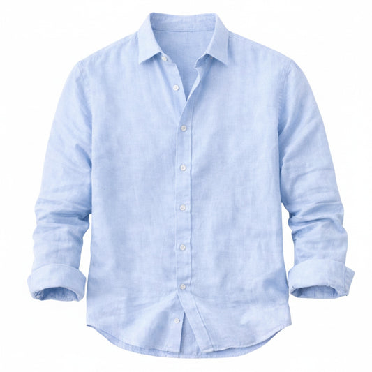 Men's Long Sleeve Shirt with Spread Collar and Button-Up Closure