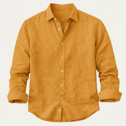 Men's Long Sleeve Shirt with Spread Collar and Button-Up Closure