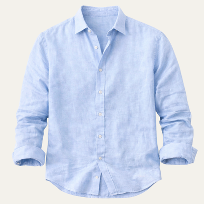 Men's Long Sleeve Shirt with Spread Collar and Button-Up Closure