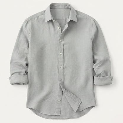 Men's Long Sleeve Shirt with Spread Collar and Button-Up Closure