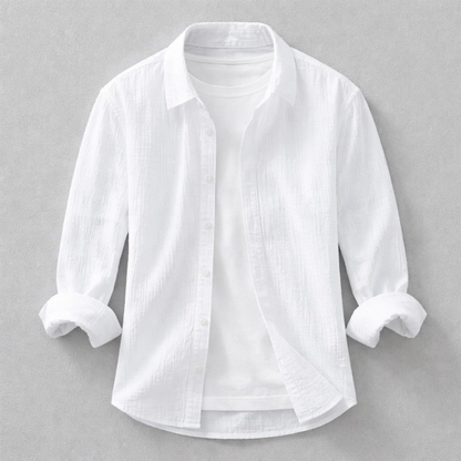 Men's Long Sleeve Shirt with Spread Collar and Button-Up Front