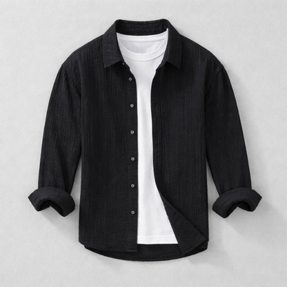 Men's Long Sleeve Shirt with Spread Collar and Button-Up Front