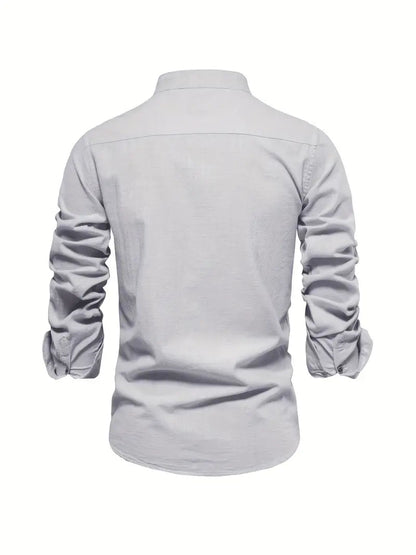 Men's Long Sleeve Shirt with Stand Collar and Button Closure