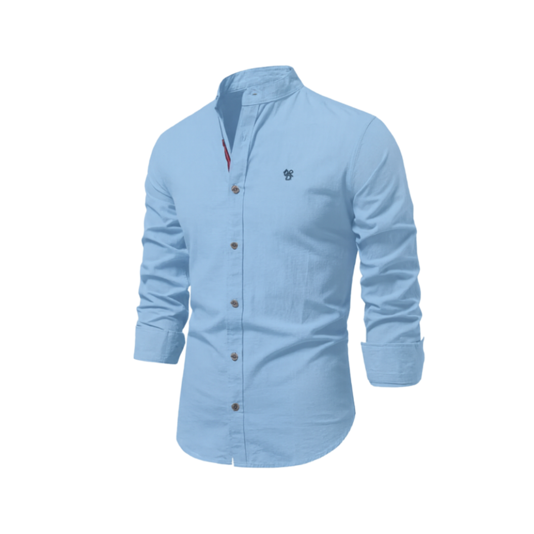 Men's Long Sleeve Shirt with Stand Collar and Button Closure