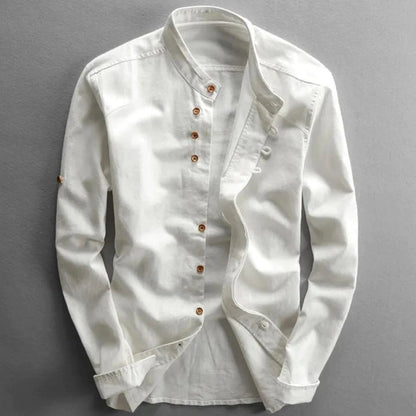 Men's Long Sleeve Shirt with Stand Collar and Button Closure