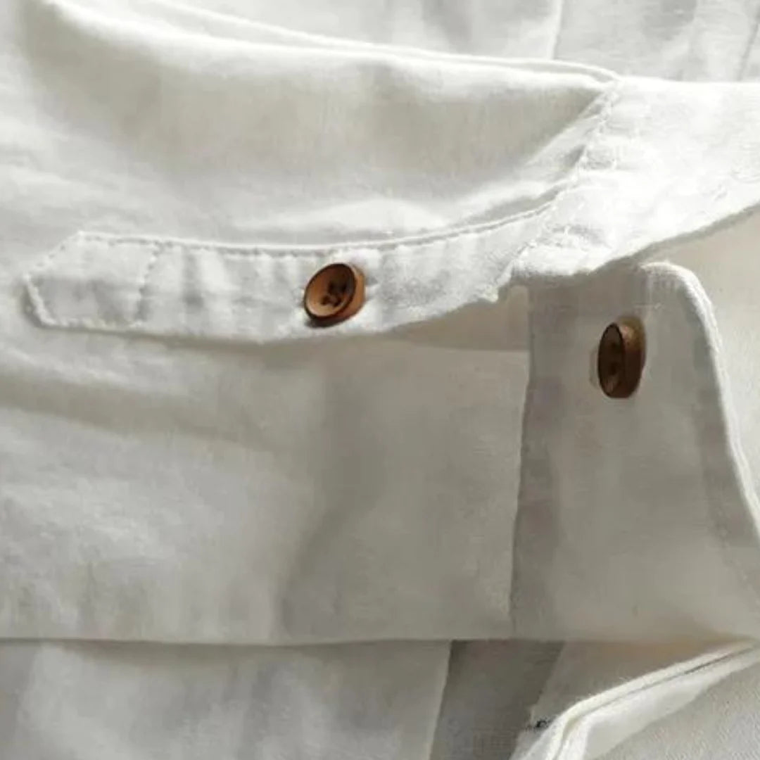 Men's Long Sleeve Shirt with Stand Collar and Button Closure